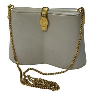 Vintage Agaitta Italy Structured Leather Clutch Crossbody Gold Chain